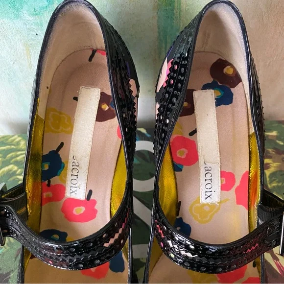 Rare♦️Christian Lacroix Floral Heels Shoes Mary Jane Pumps VTG Strap - Picture 6 of 10